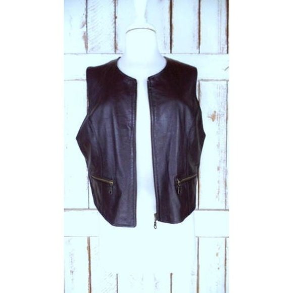 90s vintage dark brown leather zipper front vest - Picture 2 of 7